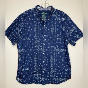American Eagle Blue Paisley Slim Fit Short Sleeve Preppy Button Up Size XL